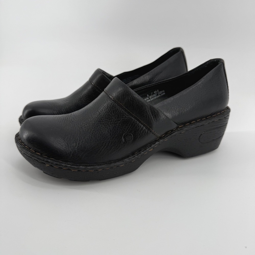 Born Toby Duo Black Leather Platform Clogs Womens 9 Comfort Slip On Shoes W31927